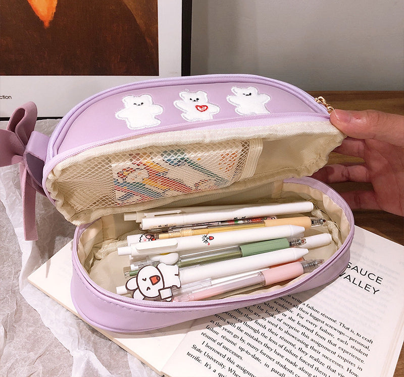 Cute double zipper double pencil pouch