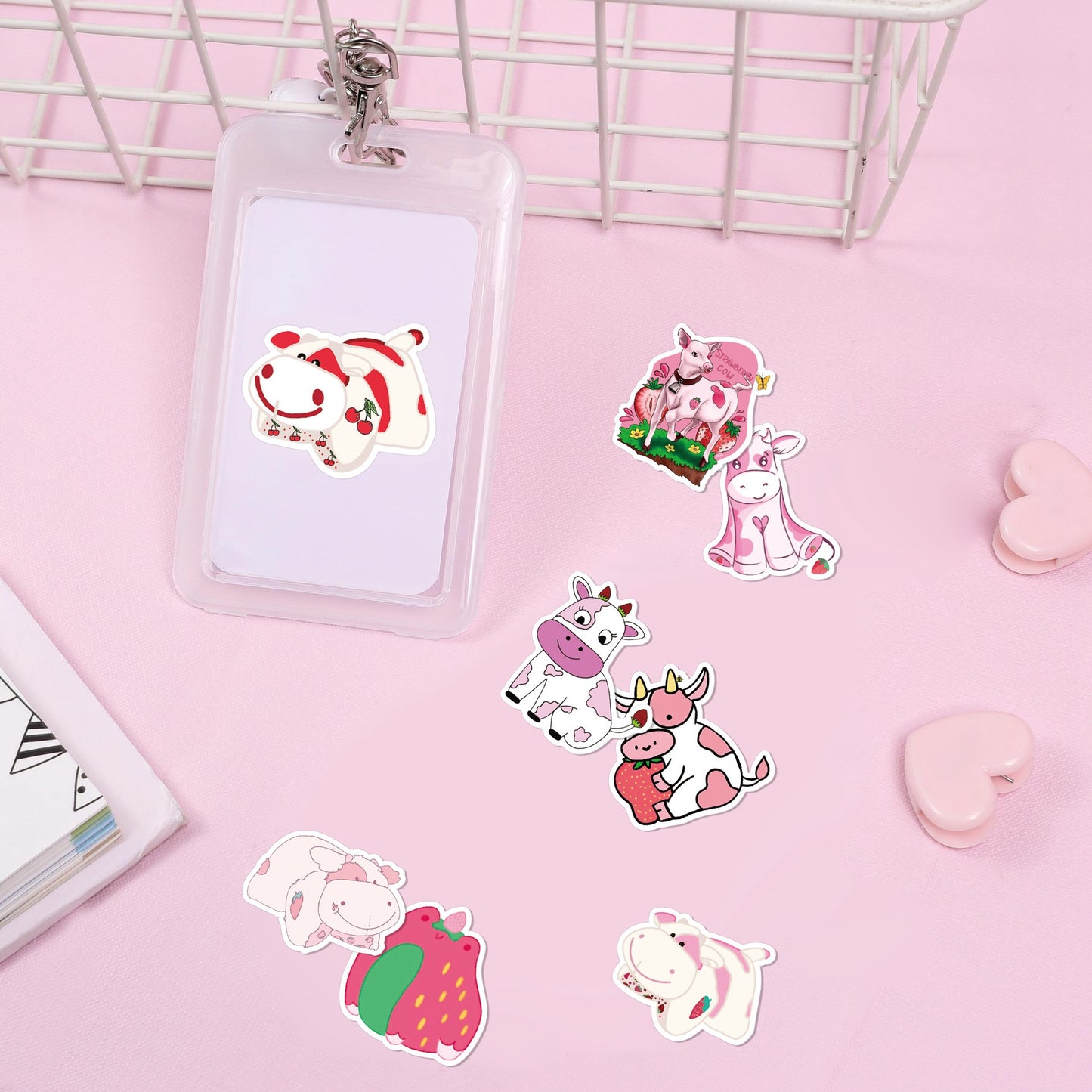 Cute Strawberry Cow Stickers (50pcs)