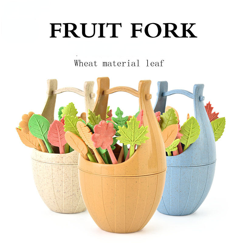 Scandinavian style wheat grass barrel creative mini barrel leaf fruit fork set