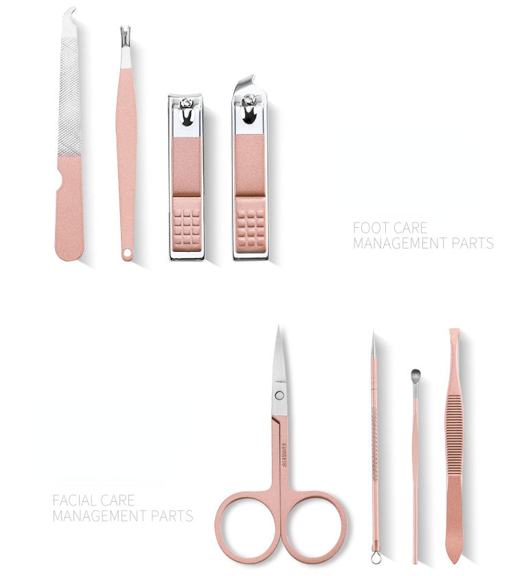 Stainless steel pink nail clipper 8 pieces set