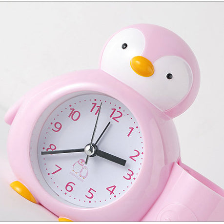 Cartoon penguin animal plastic alarm clock pencil holder