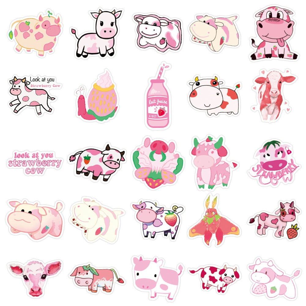 Cute Strawberry Cow Stickers (50pcs)