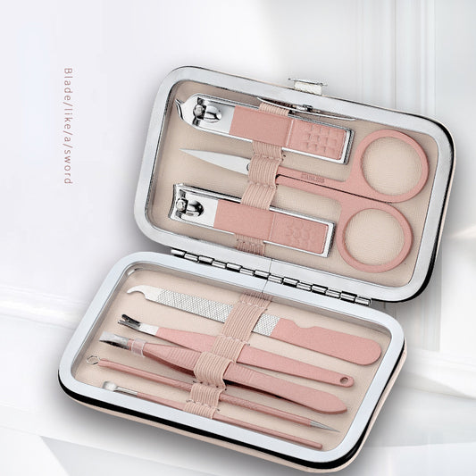 Stainless steel pink nail clipper 8 pieces set