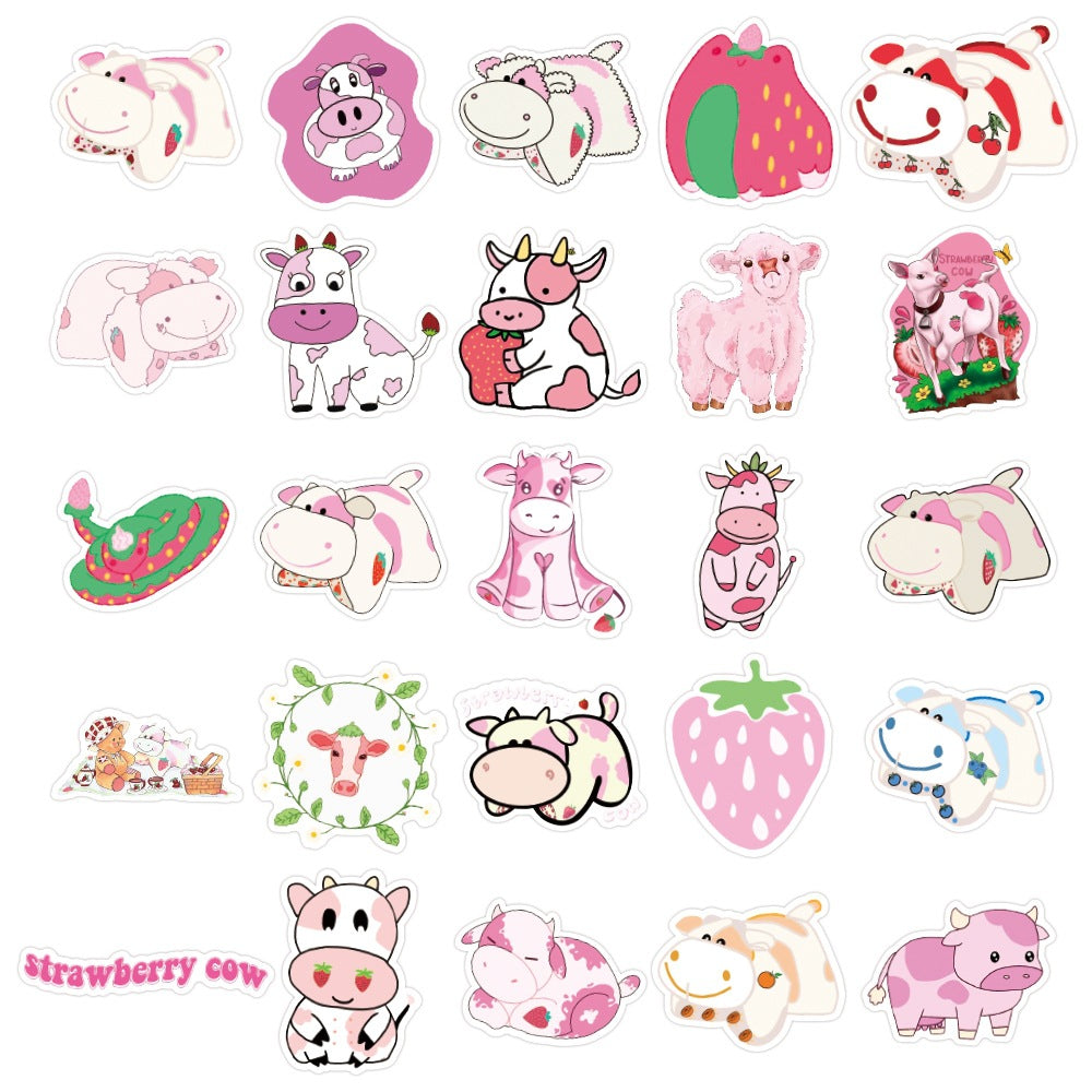 Cute Strawberry Cow Stickers (50pcs)