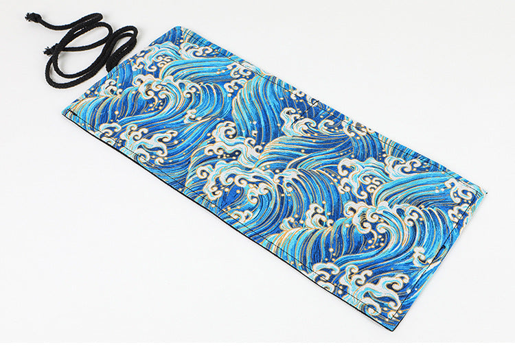 Stamping blue sea cotton and linen printing simple roll pencil pouch