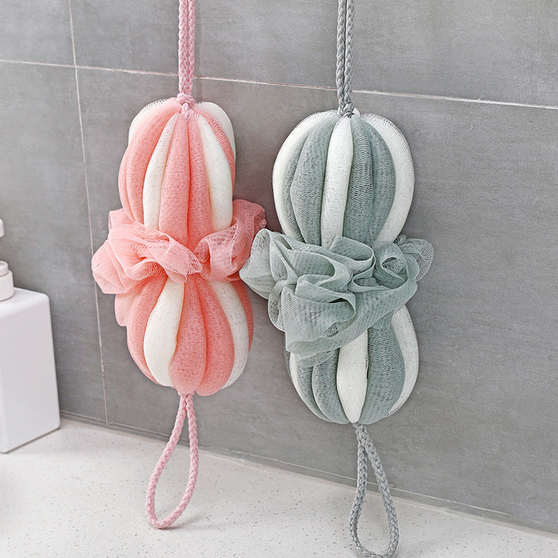 Long colorful loofah frothing bath ball