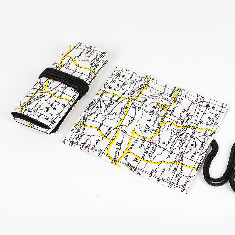 Map canvas print simple roll pencil pouch