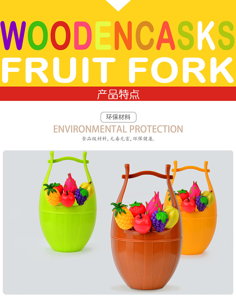 Creative mini barrel fruit fork set