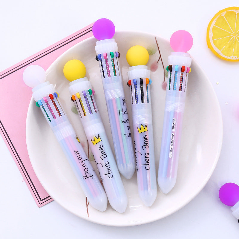 Cute coloured ball ten colour ballpoint pen