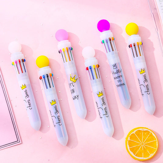 Cute coloured ball ten colour ballpoint pen