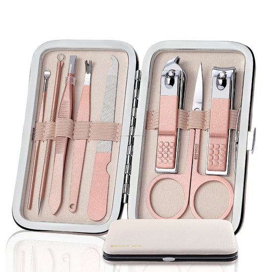 Stainless steel pink nail clipper 8 pieces set