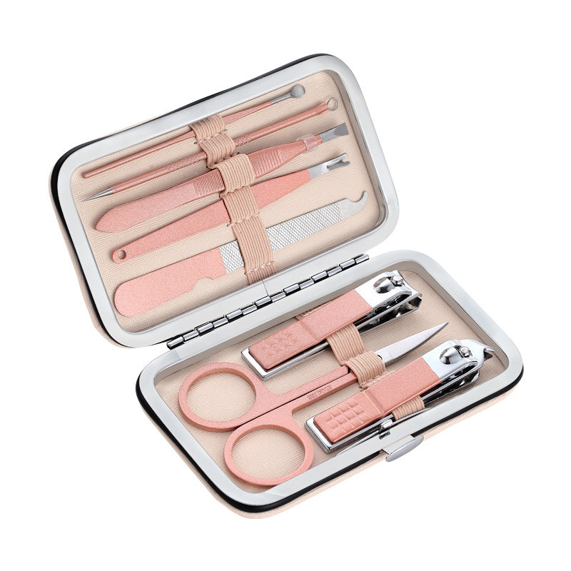 Stainless steel pink nail clipper 8 pieces set