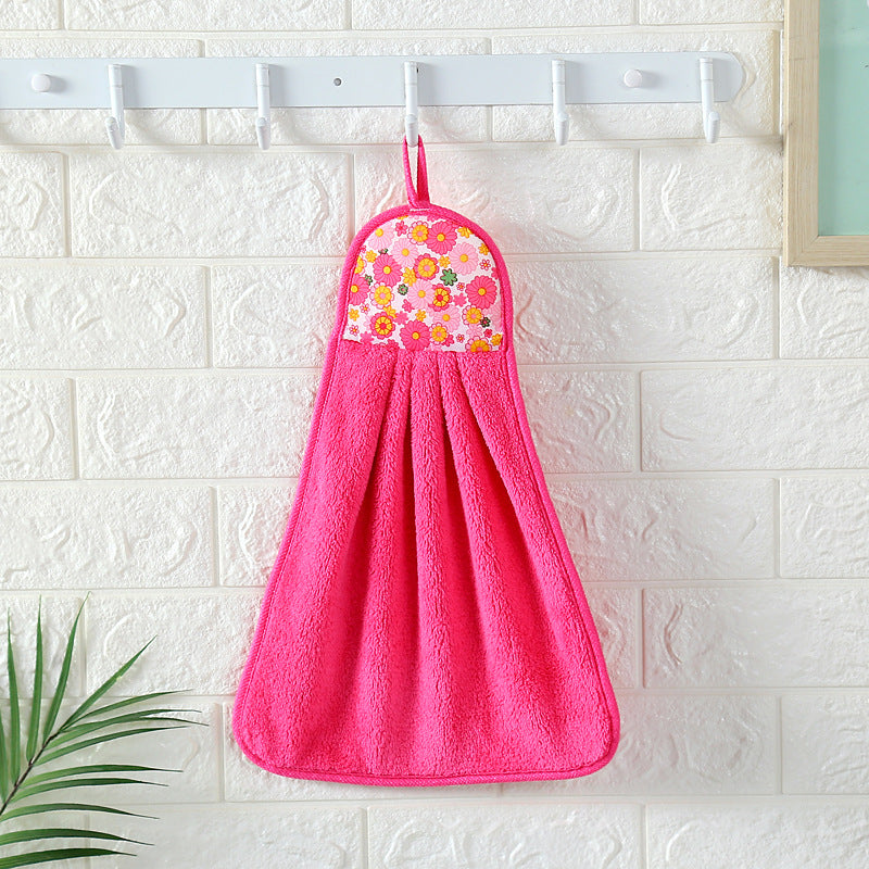 Soft and absorbent padded coral fleece hanging towel