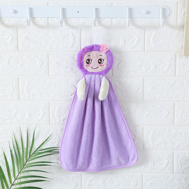 Coral fleece thickened little girl's cute cartoon hand towel