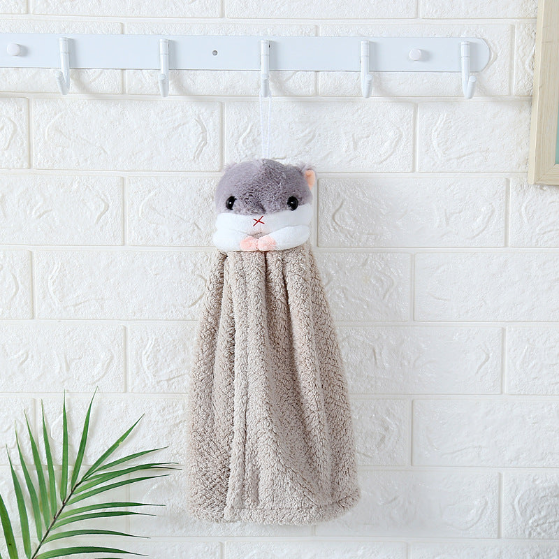 Cute cartoon squirrel coral fleece hangable towel