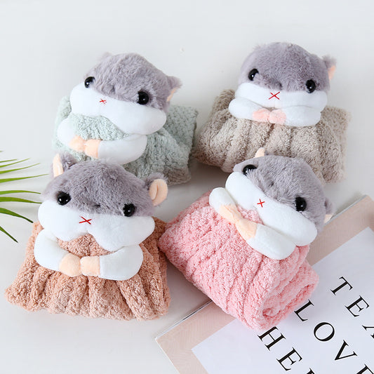 Cute cartoon squirrel coral fleece hangable towel