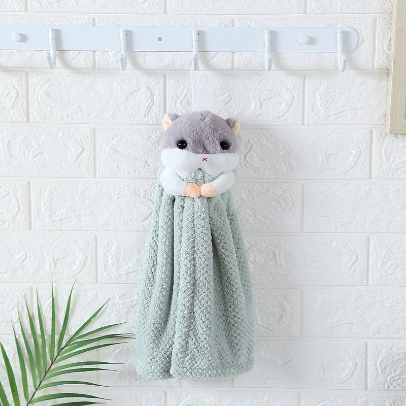 Cute cartoon squirrel coral fleece hangable towel