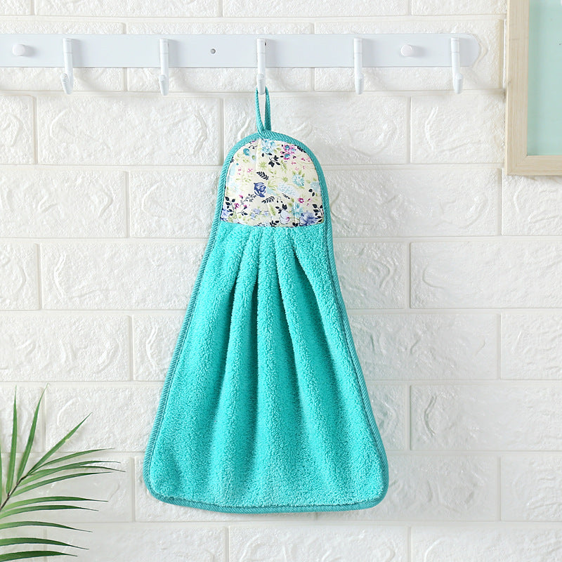 Soft and absorbent padded coral fleece hanging towel