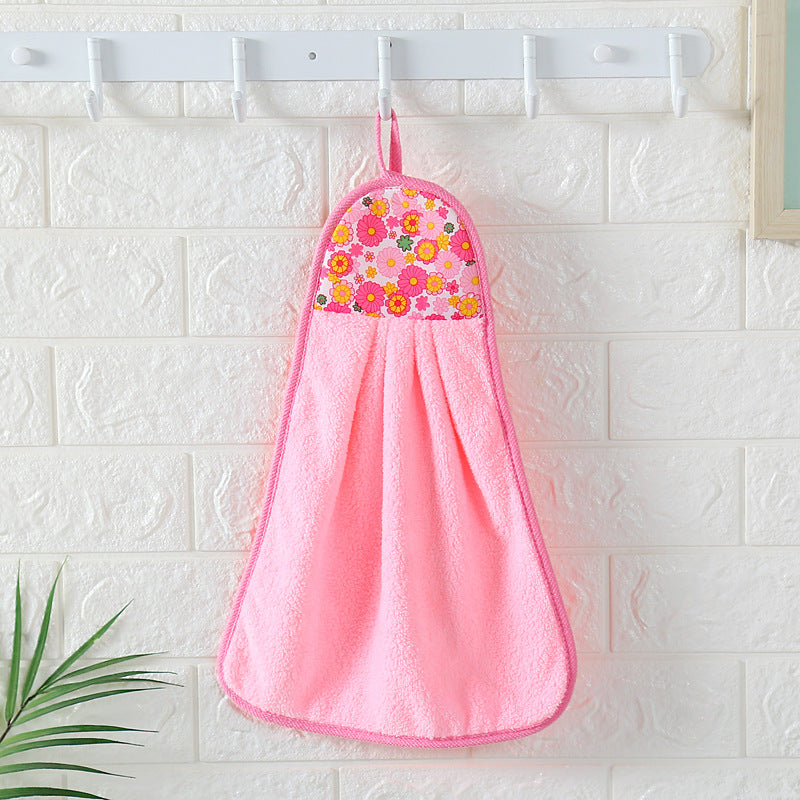 Soft and absorbent padded coral fleece hanging towel