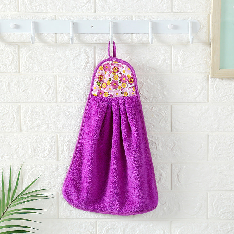 Soft and absorbent padded coral fleece hanging towel