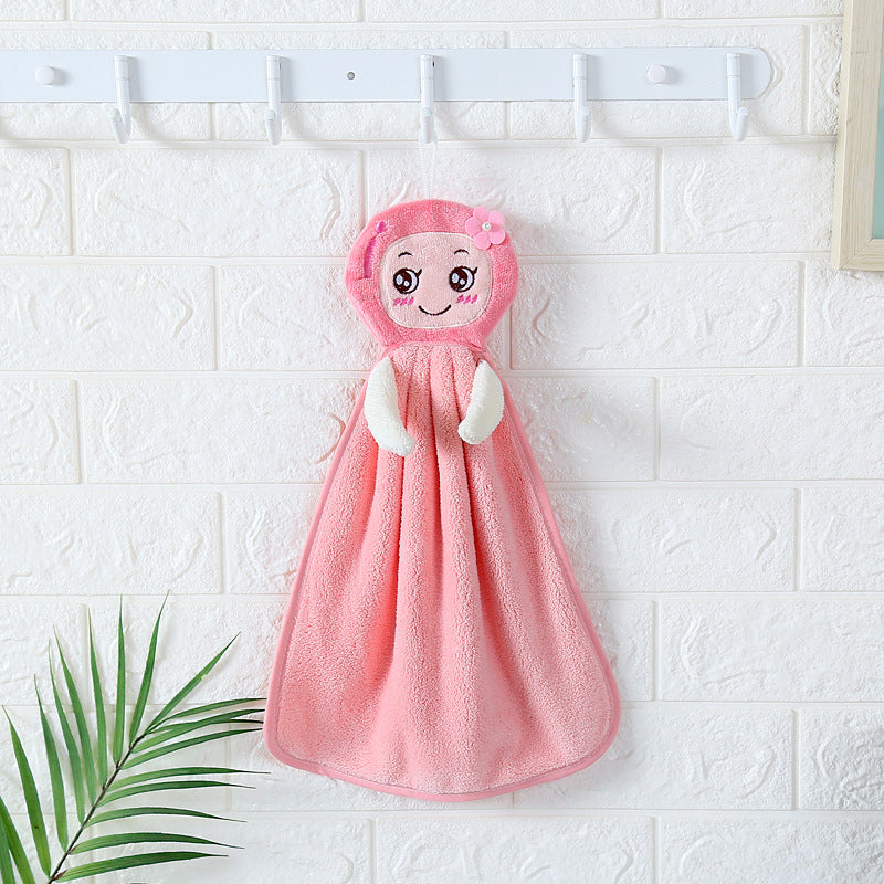 Coral fleece thickened little girl's cute cartoon hand towel