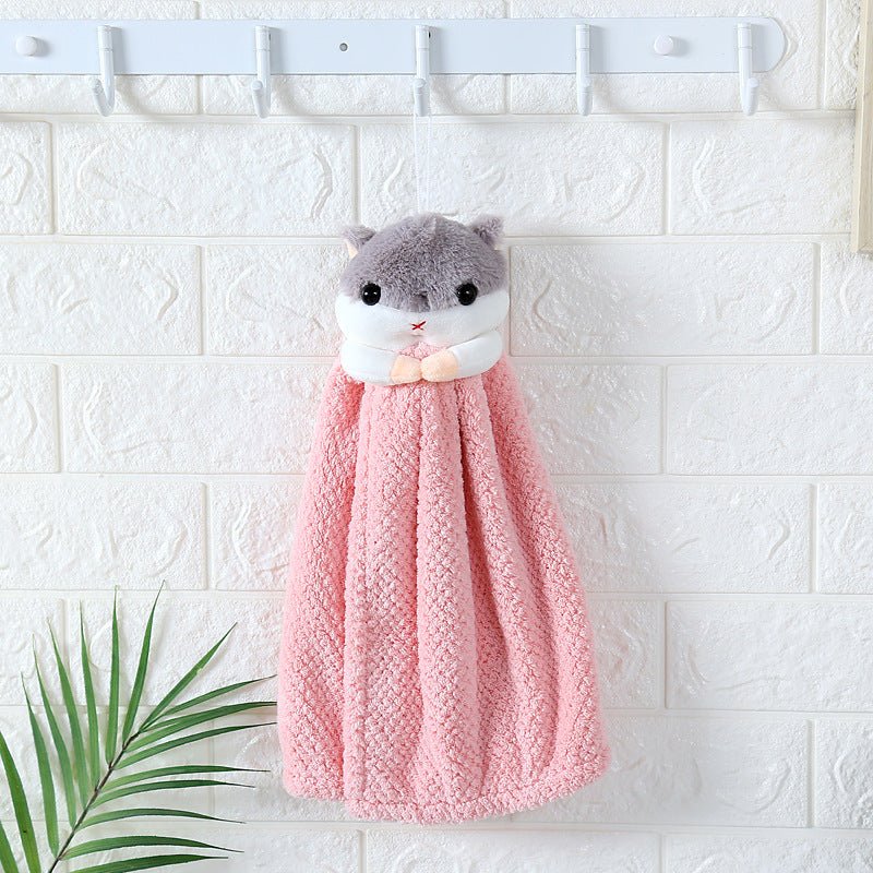 Cute cartoon squirrel coral fleece hangable towel