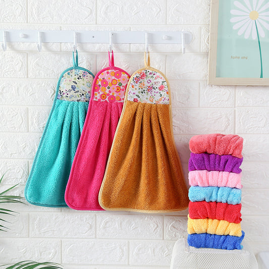 Soft and absorbent padded coral fleece hanging towel