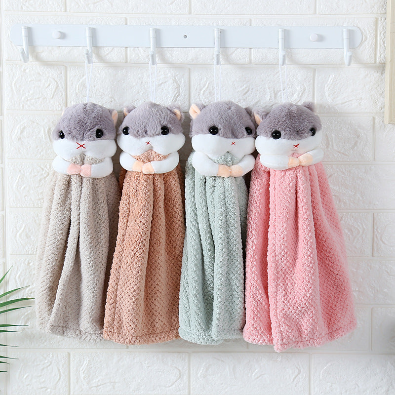 Cute cartoon squirrel coral fleece hangable towel