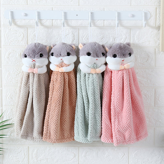 Cute cartoon squirrel coral fleece hangable towel