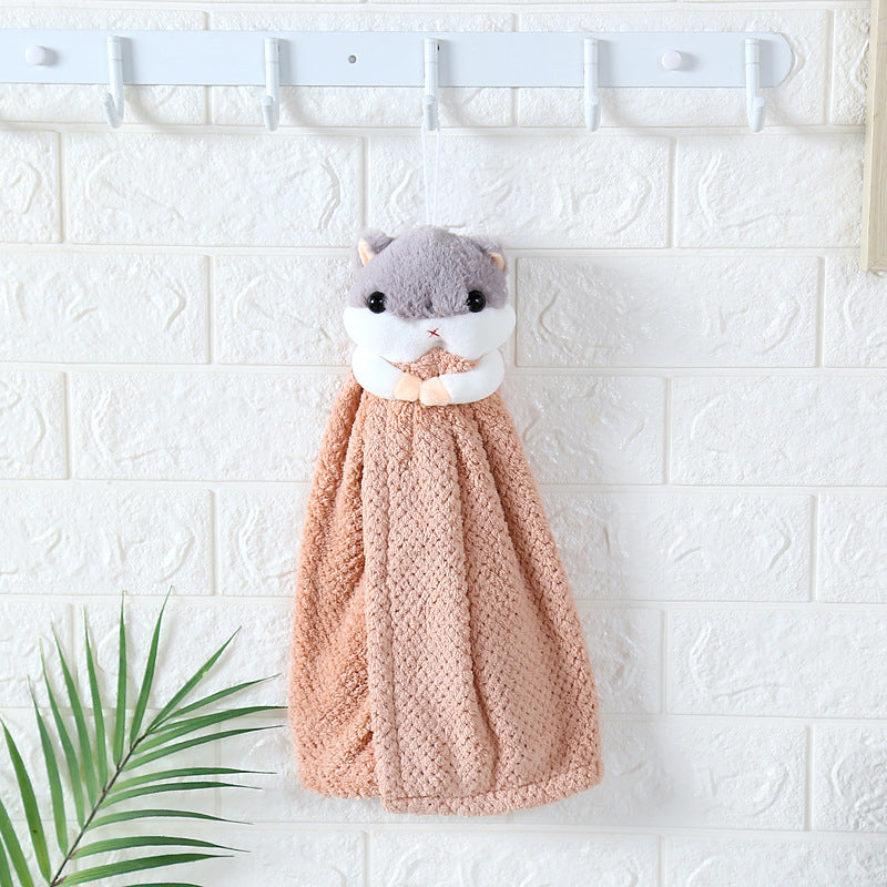 Cute cartoon squirrel coral fleece hangable towel