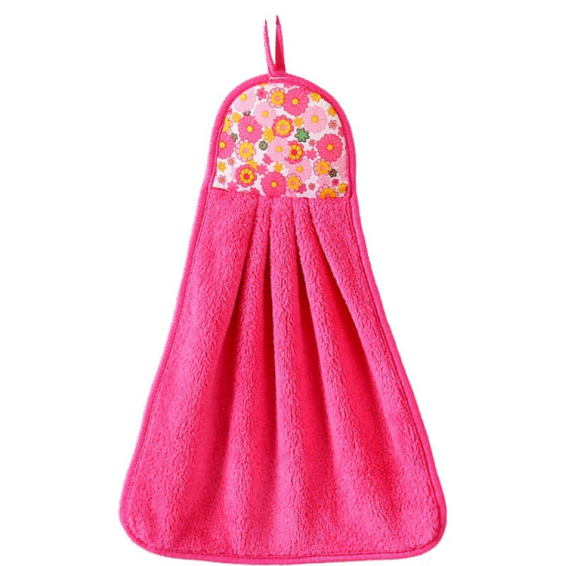 Soft and absorbent padded coral fleece hanging towel