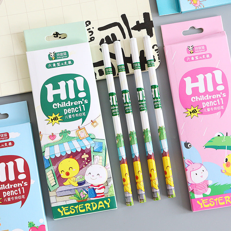 Creative box set of 4 writing cartoon pencils