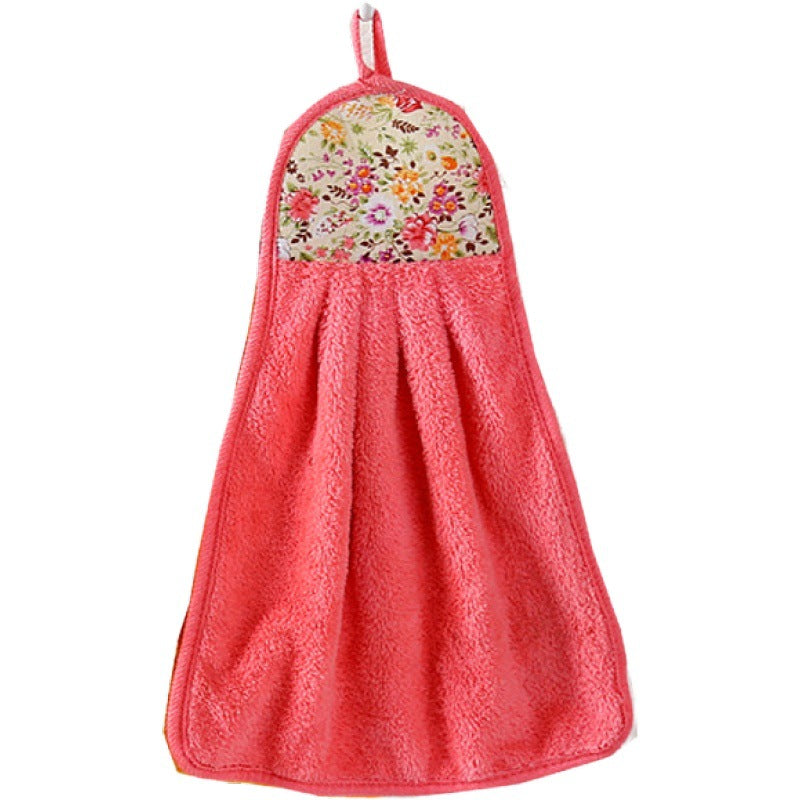 Soft and absorbent padded coral fleece hanging towel