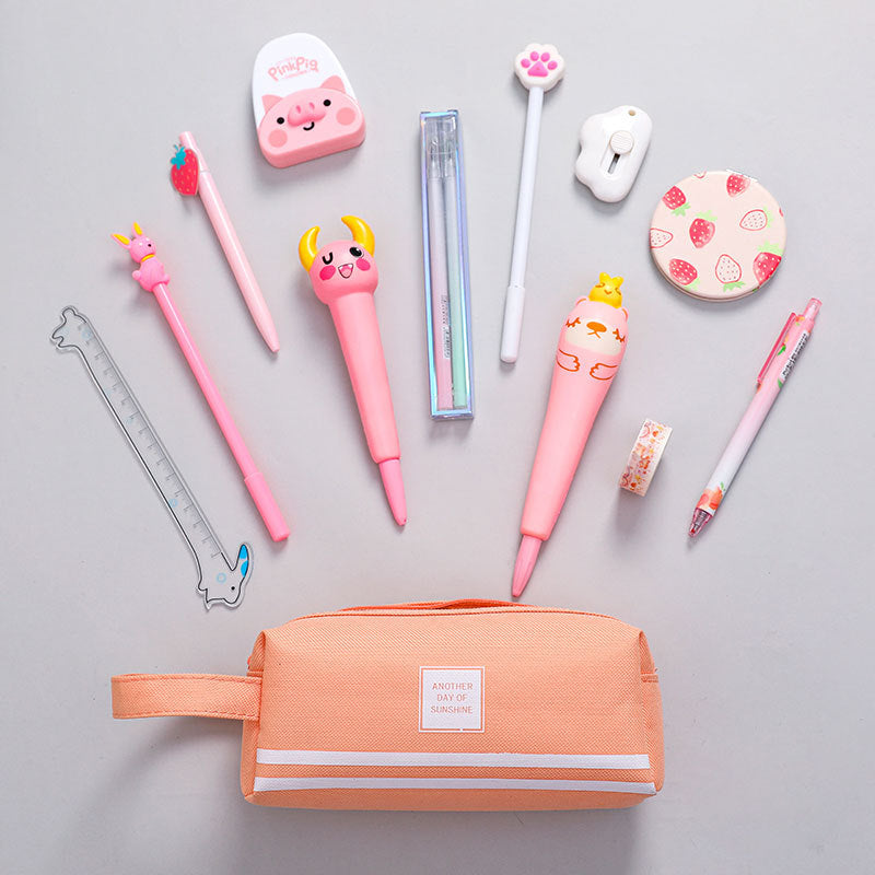 Canvas solid colour double layer pencil bag