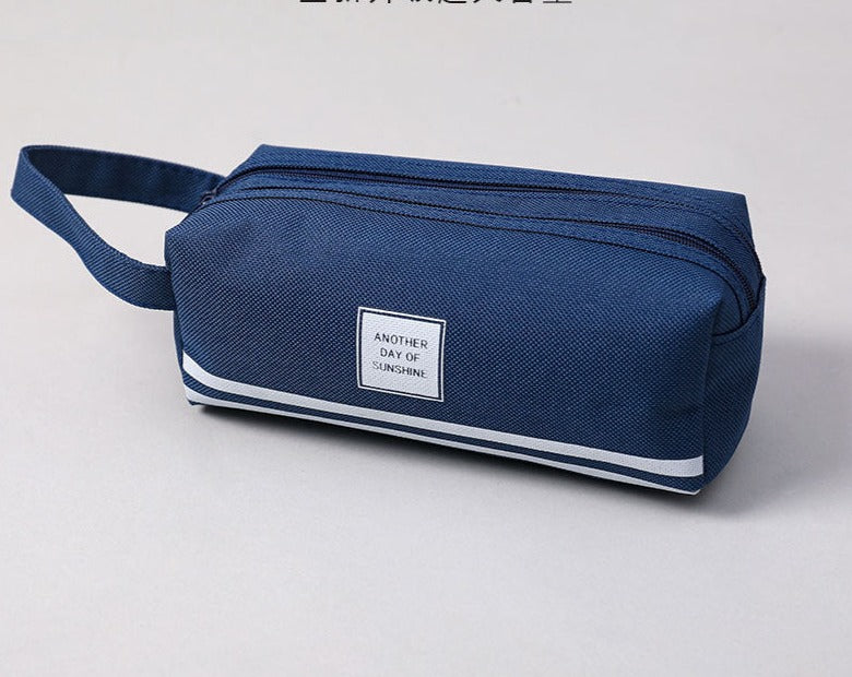 Canvas solid colour double layer pencil bag