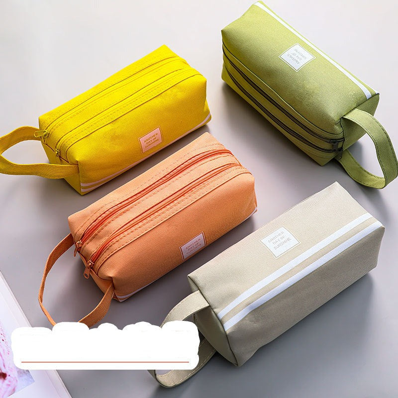 Canvas solid colour double layer pencil bag