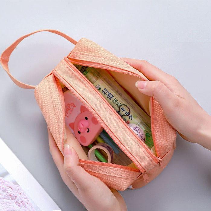 Canvas solid colour double layer pencil bag