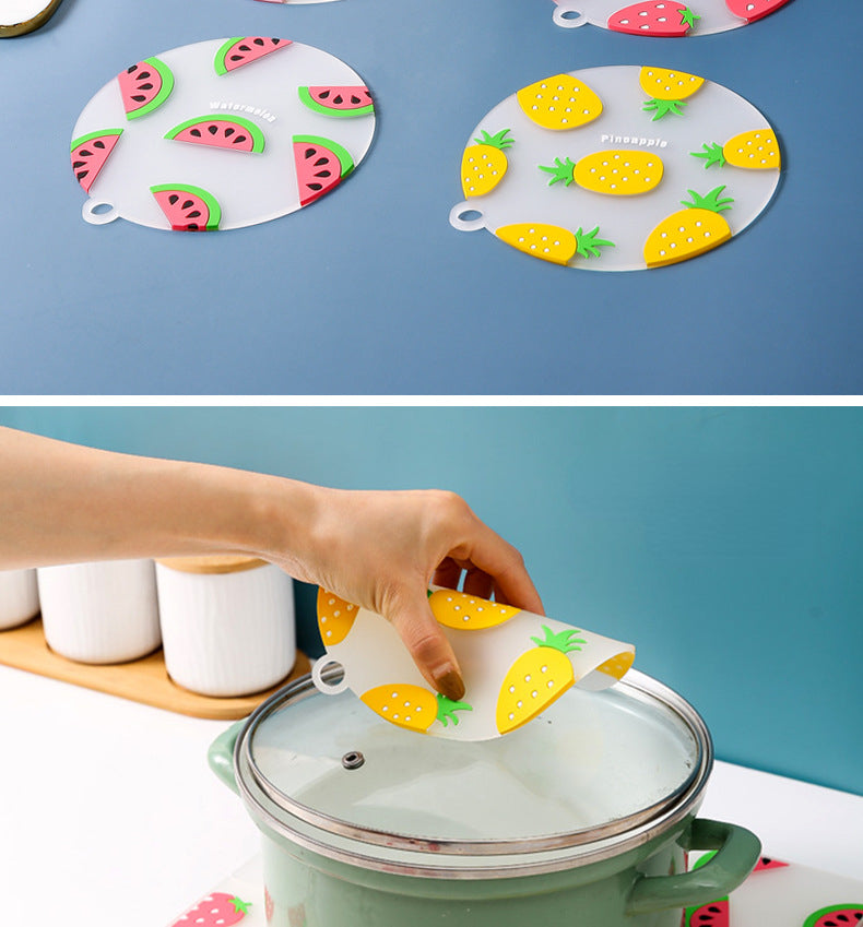 Creative cute cartoon fruit shape PVC soft silicone round heat insulation mat (2 round 3 square / set)