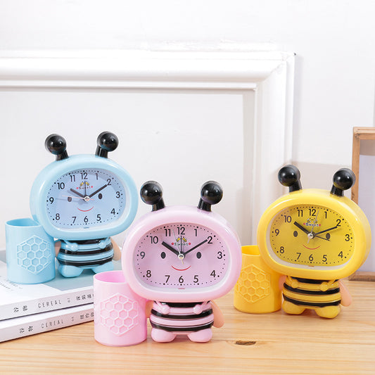 Cartoon bee animal plastic alarm clock pen holder