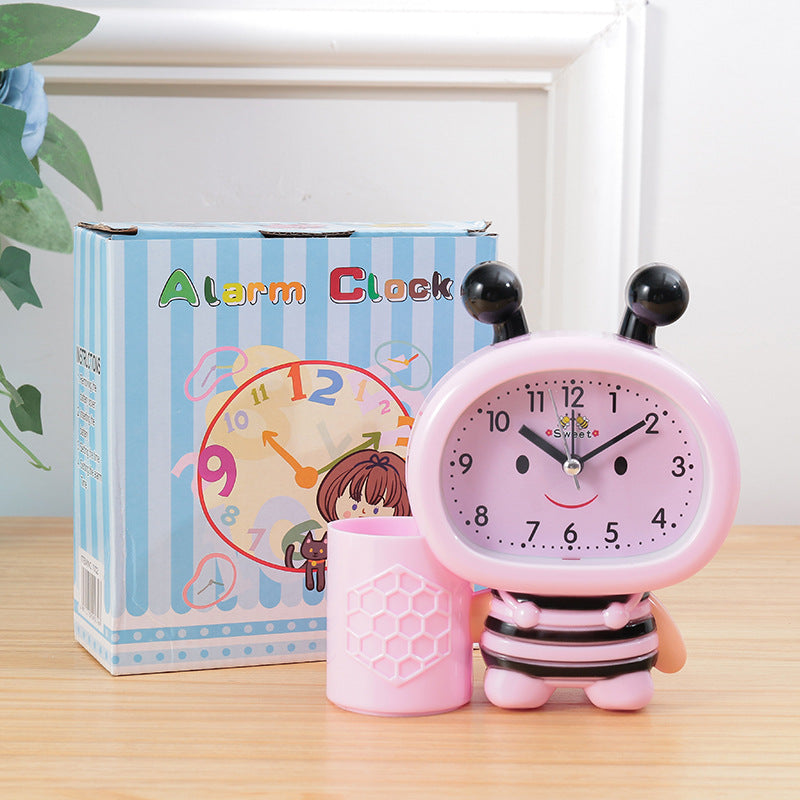 Cartoon bee animal plastic alarm clock pen holder