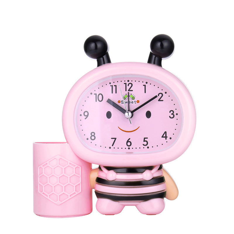 Cartoon bee animal plastic alarm clock pen holder