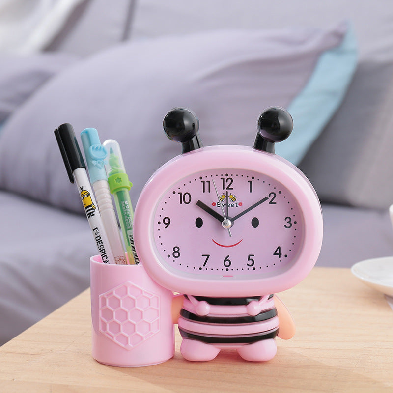 Cartoon bee animal plastic alarm clock pen holder