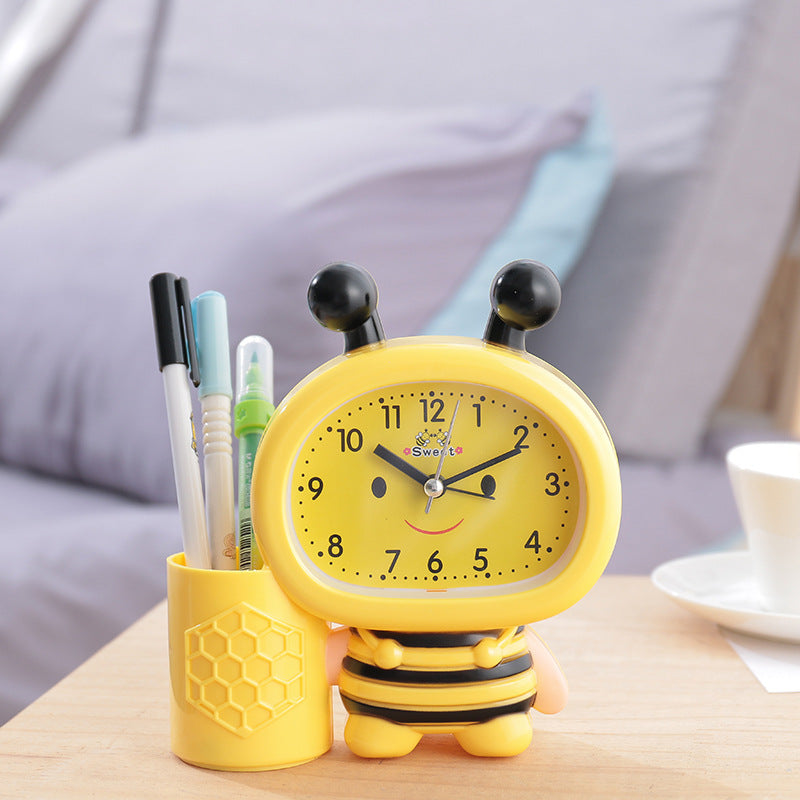 Cartoon bee animal plastic alarm clock pen holder