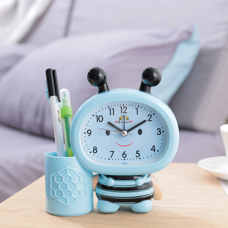 Cartoon bee animal plastic alarm clock pen holder