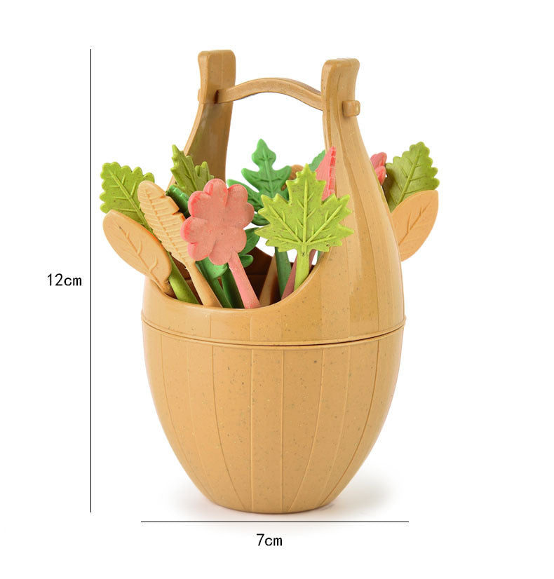 Scandinavian style wheat grass barrel creative mini barrel leaf fruit fork set