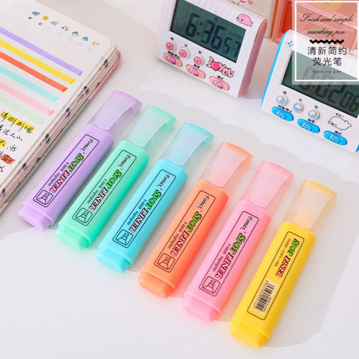 Solid colour letter chiselled tip highlighter set (6 colours)