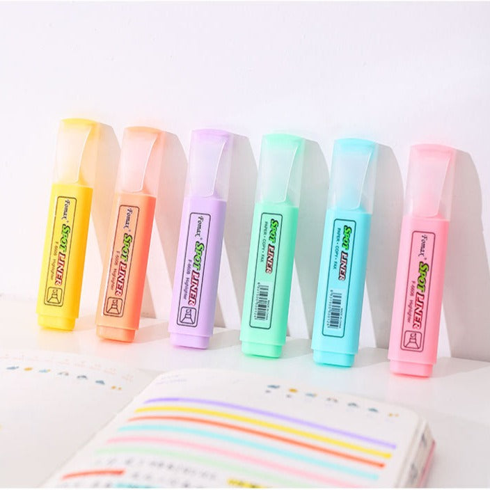 Solid colour letter chiselled tip highlighter set (6 colours)