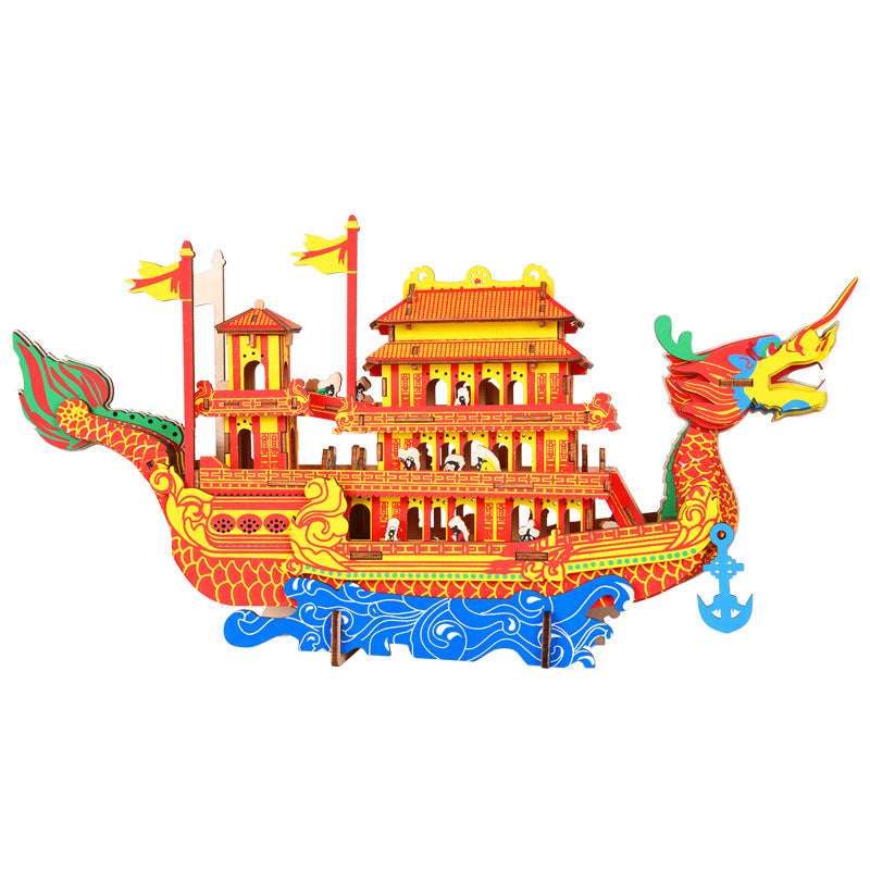 3d Chinese wind Dragon Boat Festival model wooden puzzle