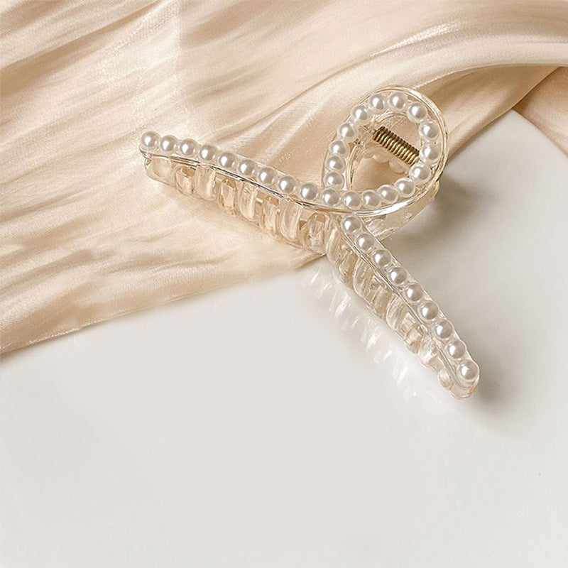 Imitation pearl cross large hair clip