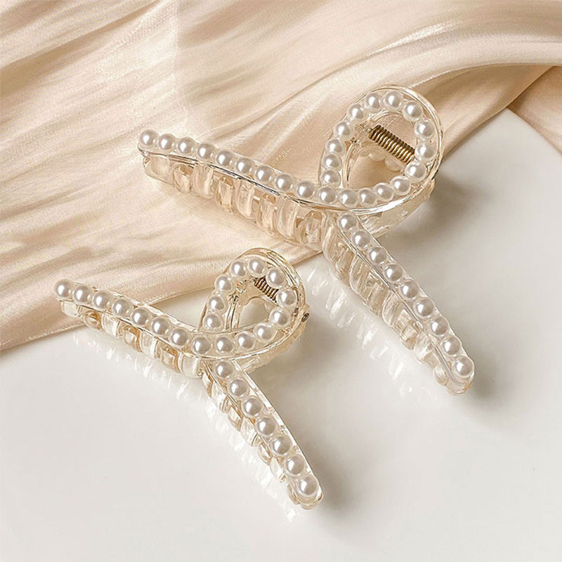 Imitation pearl cross large hair clip